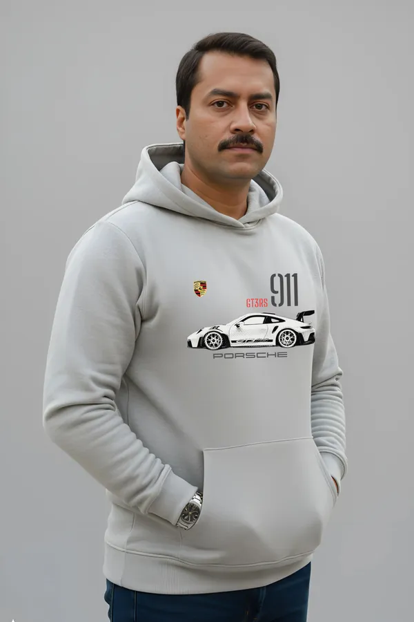 Melange_Fleece_Regular_Fit_Porsche_911_Gt3_Printed_Hoodie_|_For_Unisex