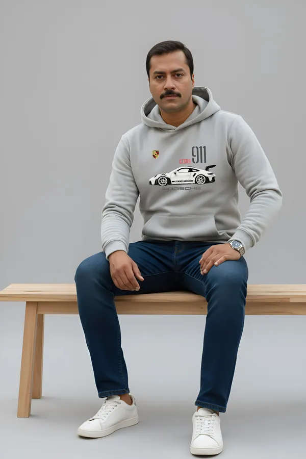 Melange_Fleece_Regular_Fit_Porsche_911_Gt3_Printed_Hoodie_|_For_Unisex