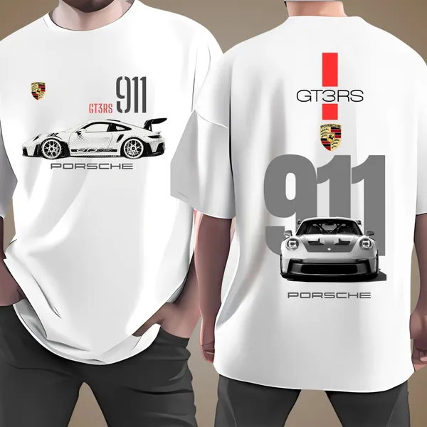 White_Cotton_911_Porsche_Car_Graphics_Printed_Oversized_T-Shirt_|_For_Men