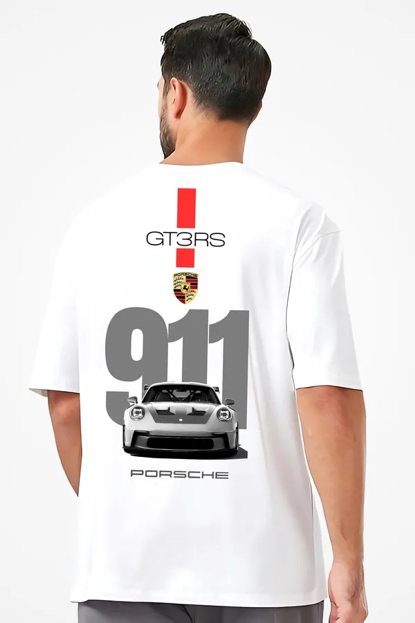 White_Cotton_911_Porsche_Car_Graphics_Printed_Oversized_T-Shirt_|_For_Men