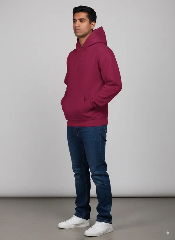 Maroon_Fleece_Regular_Fit_Plain_Hoodie_|_For_Unisex