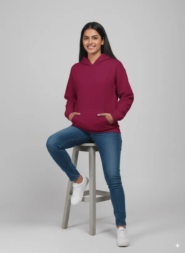 Maroon_Fleece_Regular_Fit_Plain_Hoodie_|_For_Women