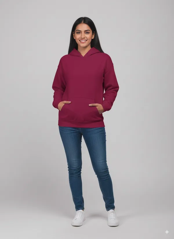 Maroon_Fleece_Regular_Fit_Plain_Hoodie_|_For_Women