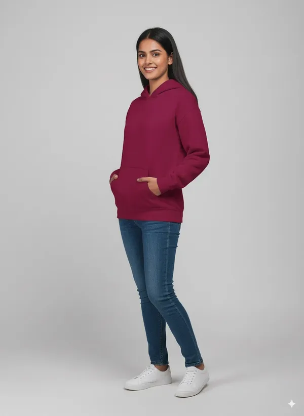 Maroon_Fleece_Regular_Fit_Plain_Hoodie_|_For_Women