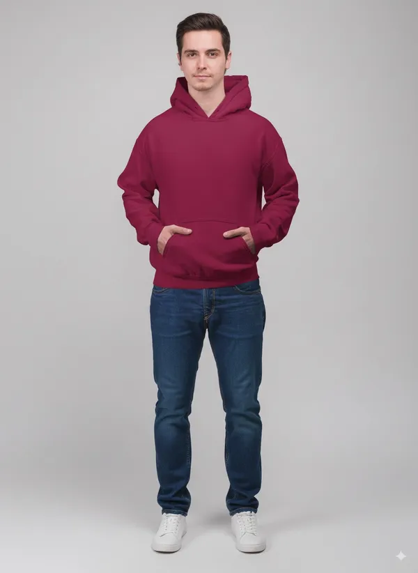 Maroon_Fleece_Regular_Fit_Plain_Hoodie_|_For_Unisex