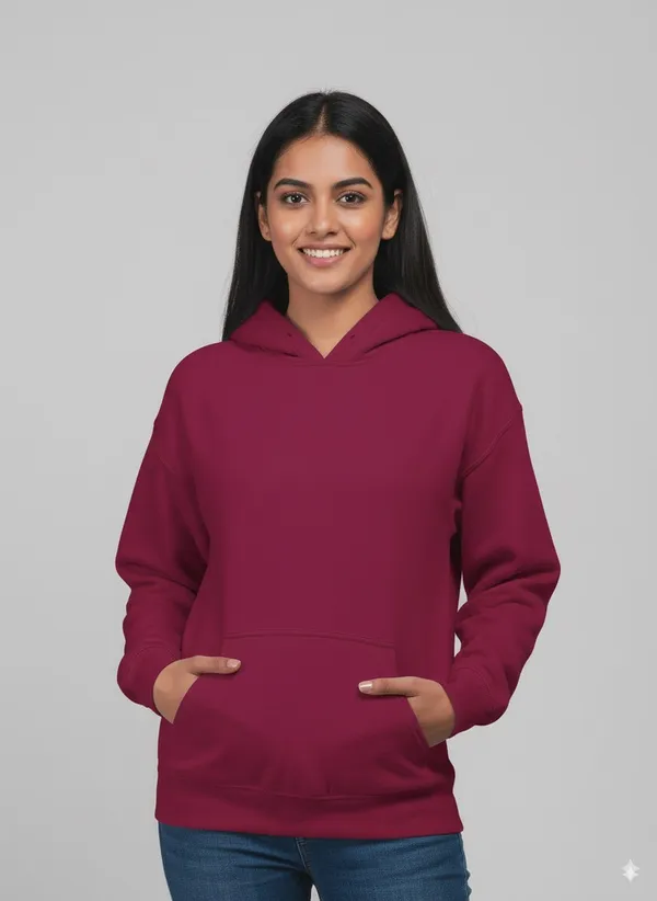 Maroon_Fleece_Regular_Fit_Plain_Hoodie_|_For_Women
