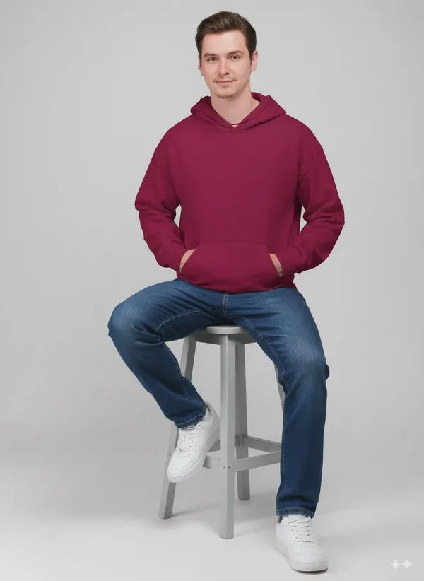 Maroon_Fleece_Regular_Fit_Plain_Hoodie_|_For_Unisex