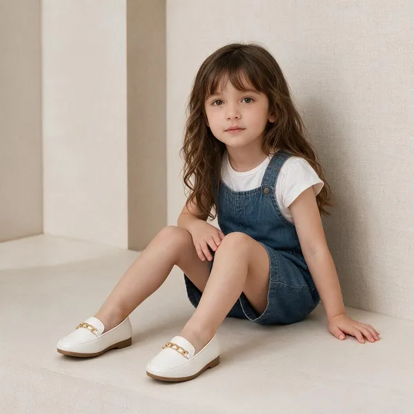 White_Synthetic_Slip-On_Chain_Detail_Loafers_For_Girls