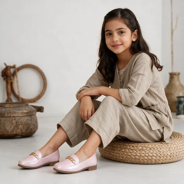 Pink_Synthetic_Slip-On_Chain_Accent_Loafers_For_Girls