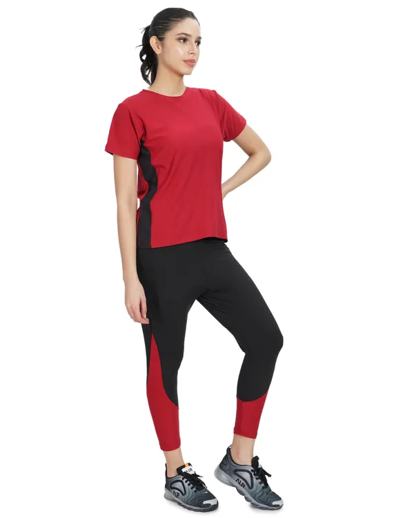Black_&_Maroon_Tracksuit_(T-Shirt_&_Leggings)_For_Women