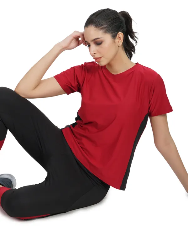 Black_&_Maroon_Tracksuit_(T-Shirt_&_Leggings)_For_Women