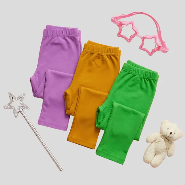 Super_Comfort_Cotton_Lycra_Plain_Leggings_for_Girls_(Pack_of_3)_|_Green-Orange-Purple