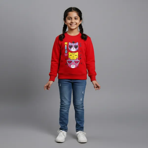 Red_Fleece_Knit_Full_Sleeves_Sweatshirts_With_Meow_Print_For_Girl