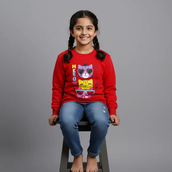 Red_Fleece_Knit_Full_Sleeves_Sweatshirts_With_Meow_Print_For_Girl