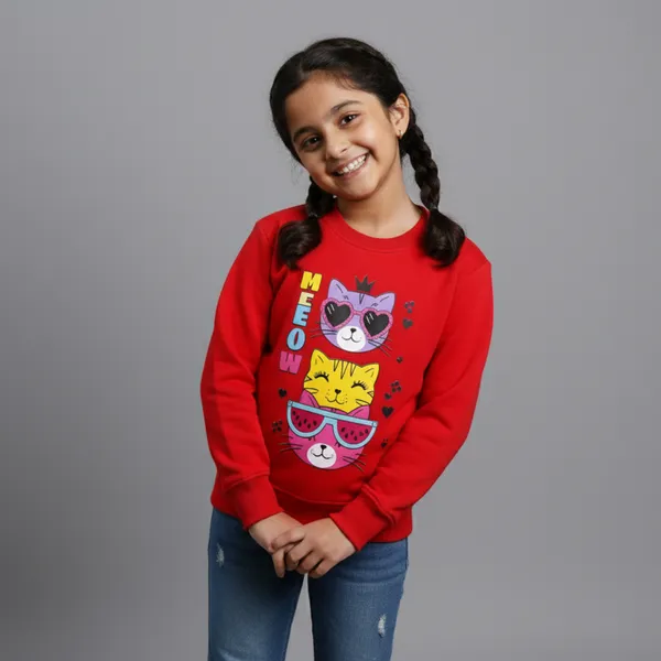 Red_Fleece_Knit_Full_Sleeves_Sweatshirts_With_Meow_Print_For_Girl