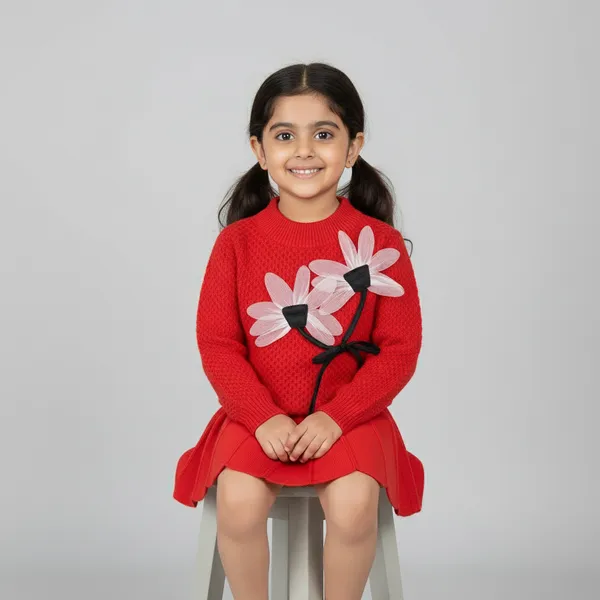 Red_3D_Woolen_Top_&_Skirt_Winter_Dress_For_Girls
