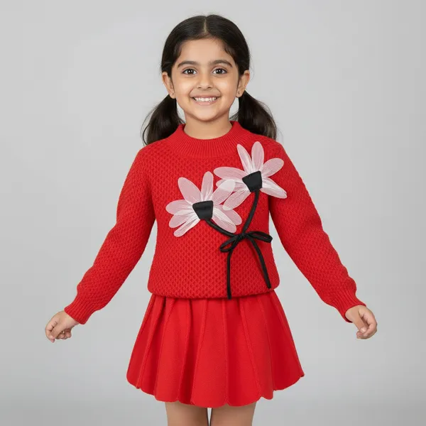 Red_3D_Woolen_Top_&_Skirt_Winter_Dress_For_Girls