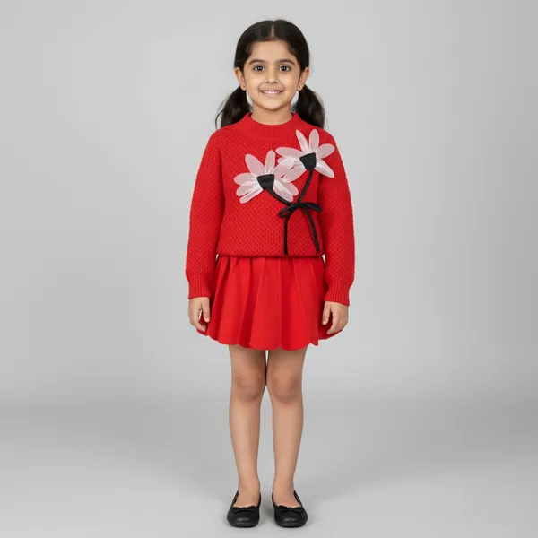 Red_3D_Woolen_Top_&_Skirt_Winter_Dress_For_Girls