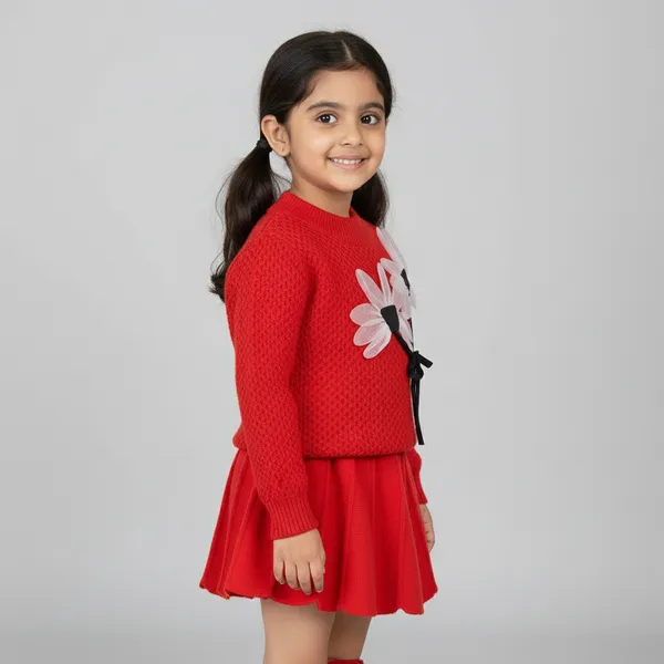 Red_3D_Woolen_Top_&_Skirt_Winter_Dress_For_Girls