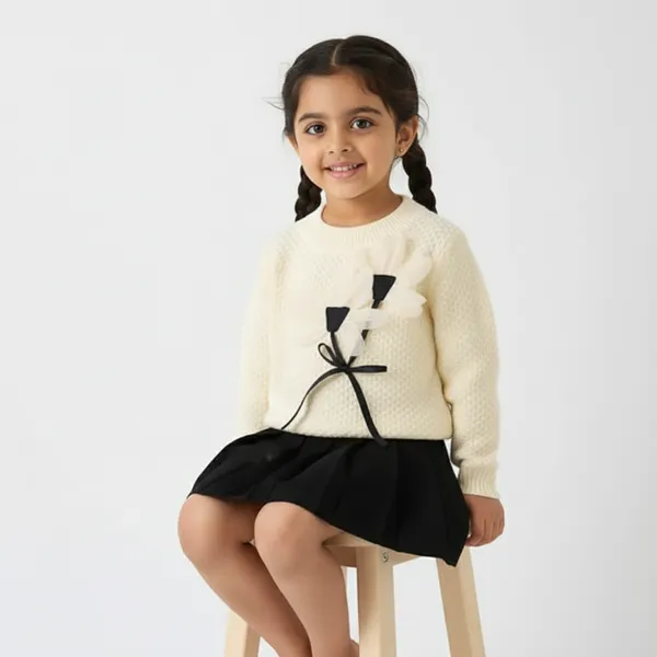 Beige_&_Black_Woolen_Top_&_Skirt_Winter_Dress_For_Girls