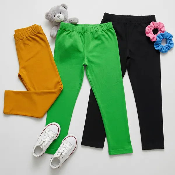Super_Comfort_Cotton_Lycra_Plain_Leggings_for_Girls_(Pack_of_3)_|_Green-Orange-Black