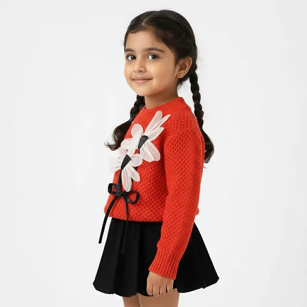 Red_&_Black_Christmas_Woolen_Top_&_Skirt_Winter_Dress_For_Girls