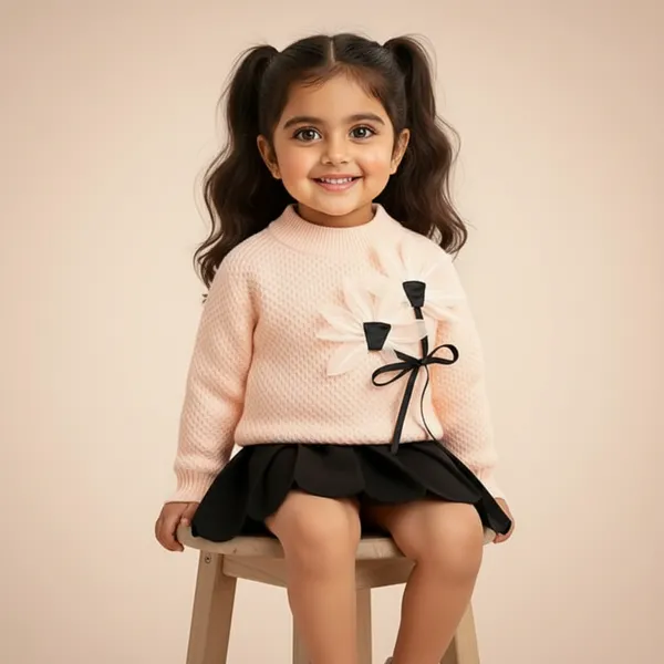 Pink_&_Black_3D_Woolen_Top_&_Skirt_Winter_Dress_For_Girls