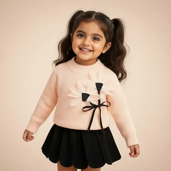 Pink_&_Black_3D_Woolen_Top_&_Skirt_Winter_Dress_For_Girls