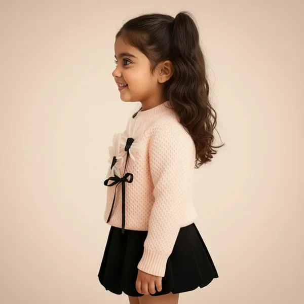 Pink_&_Black_3D_Woolen_Top_&_Skirt_Winter_Dress_For_Girls
