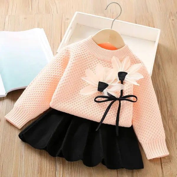 Pink_&_Black_3D_Woolen_Top_&_Skirt_Winter_Dress_For_Girls