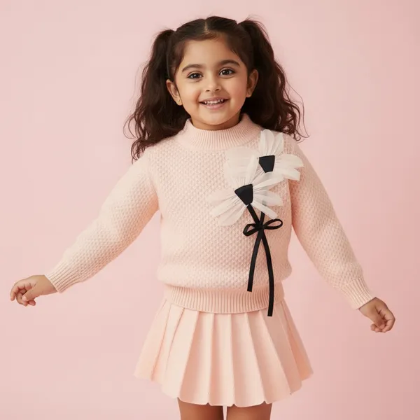 Pink_3D_Woolen_Top_&_Skirt_Winter_Dress_For_Girls