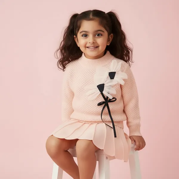 Pink_3D_Woolen_Top_&_Skirt_Winter_Dress_For_Girls
