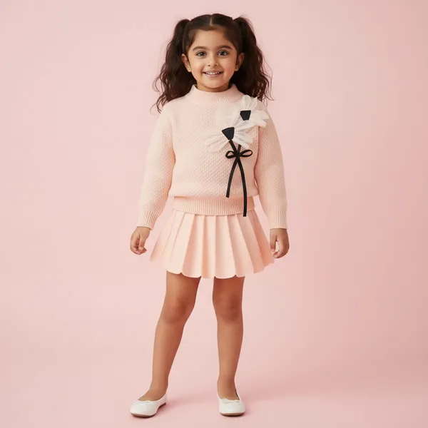 Pink_3D_Woolen_Top_&_Skirt_Winter_Dress_For_Girls