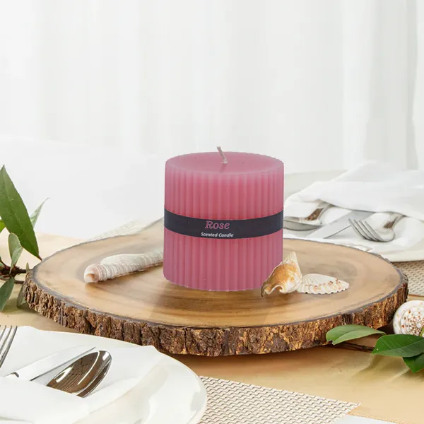 Stone_&_Feather_Rose_Ribbed_Pillar_Candle,_Size-3x3_Inch,_Burn_Time-50-55_Hours_Each,_Suitable_for_Decoration,_Aromatherapy,_Home_Decoration,_and_Party_Decor.