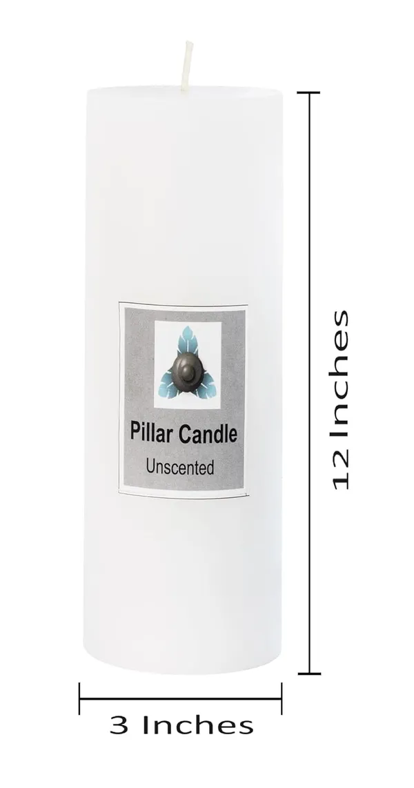 White_Unscented_Paraffin_Wax_Round_Pillar_Candle_|_(225_Hr)_(3x12_Inch)