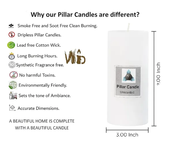 White_Unscented_Paraffin_Wax_Round_Pillar_Candle_|_(100-110_Hr)_(3x6_Inch)