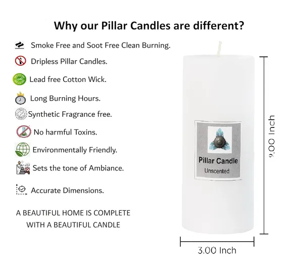 White_Unscented_Paraffin_Wax_Round_Candle_|_(150-160_Hr)_(3x9_Inch)