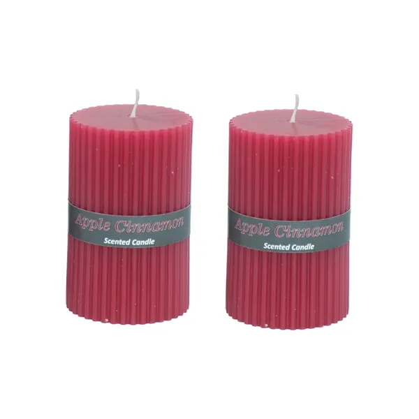 Stone_&_Feather_Apple_Cinnamon_Ribbed_Pillar_Candle,_Size-2x3_Inch(Set_of_2),_Burn_Time-20_Hours_Each,_Suitable_for_Decoration,_Aromatherapy,_Home_Decoration,_and_Party_Decor.