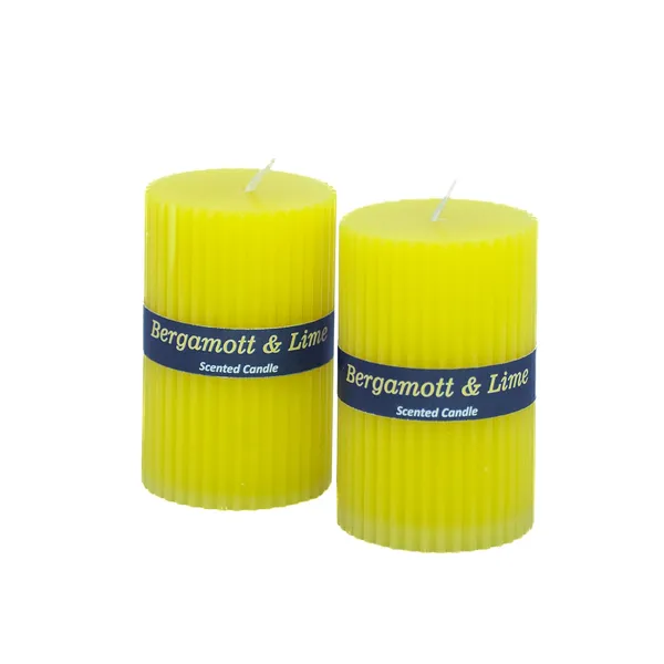 Stone_&_Feather_Bergamot_Lime_Ribbed_Pillar_Candle,_Size-2x3_Inch(Set_of_2),_Burn_Time-20_Hours_Each,_Suitable_for_Decoration,_Aromatherapy,_Home_Decoration,_and_Party_Decor.