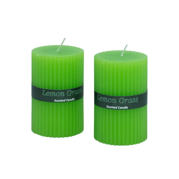 Stone_&_Feather_Lemon_Grass_Ribbed_Pillar_Candle,_Size-2x3_Inch(Set_of_2),_Burn_Time-20_Hours_Each,_Suitable_for_Decoration,_Aromatherapy,_Home_Decoration,_and_Party_Decor.