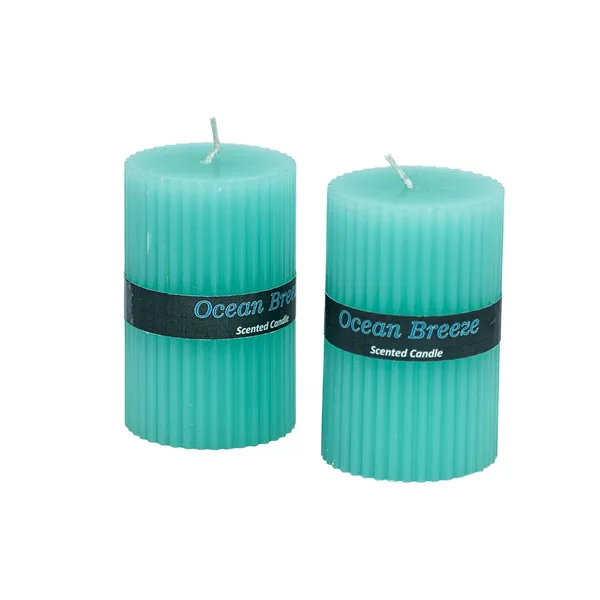 Stone_&_Feather_Ocean_Breeze_Ribbed_Pillar_Candle,_Size-2x3_Inch_(Set_of_2),_Burn_Time-20_Hours_Each,_Suitable_for_Decoration,_Aromatherapy,_Home_Decoration,_and_Party_Decor.