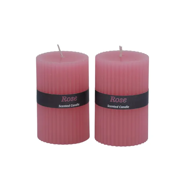 Stone_&_Feather_Rose_Ribbed_Pillar_Candle,_Size-2x3_Inch(Set_of_2),_Burn_Time-20_Hours_Each,_Suitable_for_Decoration,_Aromatherapy,_Home_Decoration,_and_Party_Decor.