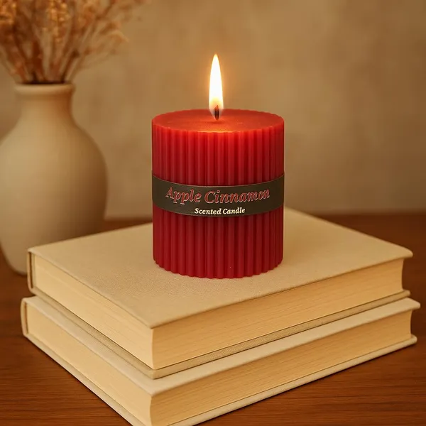 Stone_&_Feather_Apple_Cinnamon_Ribbed_Pillar_Candle,_Size-3x3_Inch,_Burn_Time-50-55_Hours_Each,_Suitable_for_Decoration,_Aromatherapy,_Home_Decoration,_and_Party_Decor.