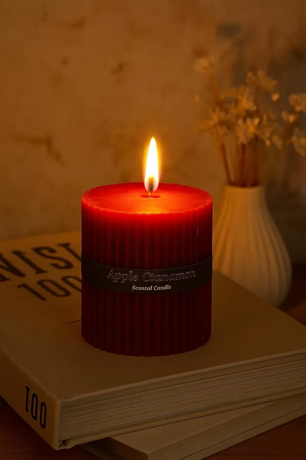 Stone_&_Feather_Apple_Cinnamon_Ribbed_Pillar_Candle,_Size-3x3_Inch,_Burn_Time-50-55_Hours_Each,_Suitable_for_Decoration,_Aromatherapy,_Home_Decoration,_and_Party_Decor.