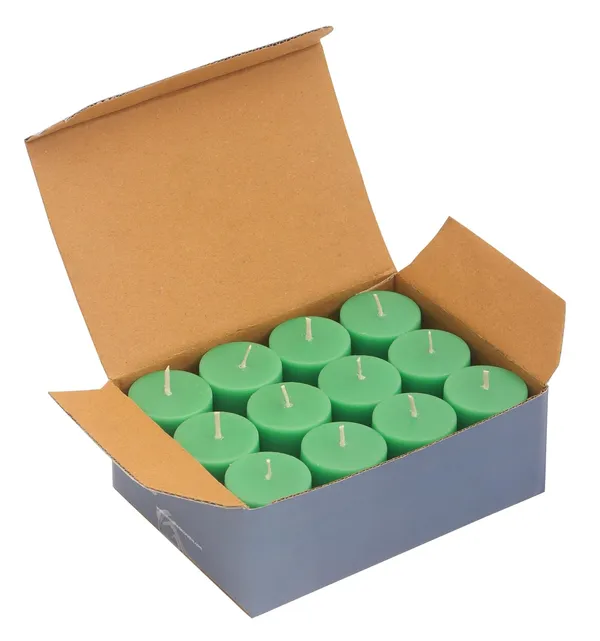 Pack_Of_12_Green_Unscented_Paraffin_Wax_Cylindrical_Pillar_Candle_|_(8_Hr)_(1.5x2_Inch)