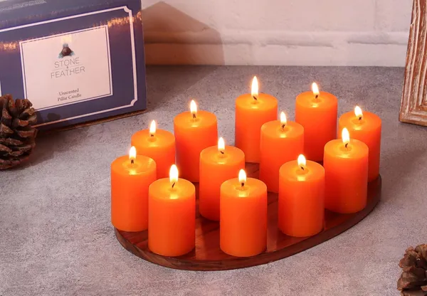 Pack_Of_12_Orange_Unscented_Paraffin_Wax_Cylindrical_Pillar_Candle_|_(8_Hr)_(1.5x2_Inch)