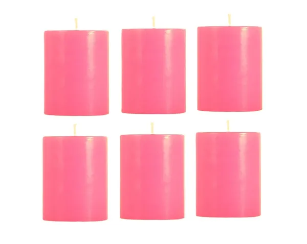 Pack_Of_6_Pink_Unscented_Paraffin_Wax_Round_Pillar_Candle_|_(8_Hr)_(1.5x2_Inch)