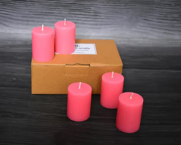 Pack_Of_6_Pink_Unscented_Paraffin_Wax_Round_Pillar_Candle_|_(8_Hr)_(1.5x2_Inch)