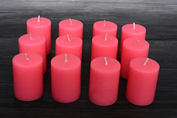 Pack_Of_12_Pink_Unscented_Paraffin_Wax_Cylindrical_Pillar_Candle_|_(8_Hr)_(1.5x2_Inch)