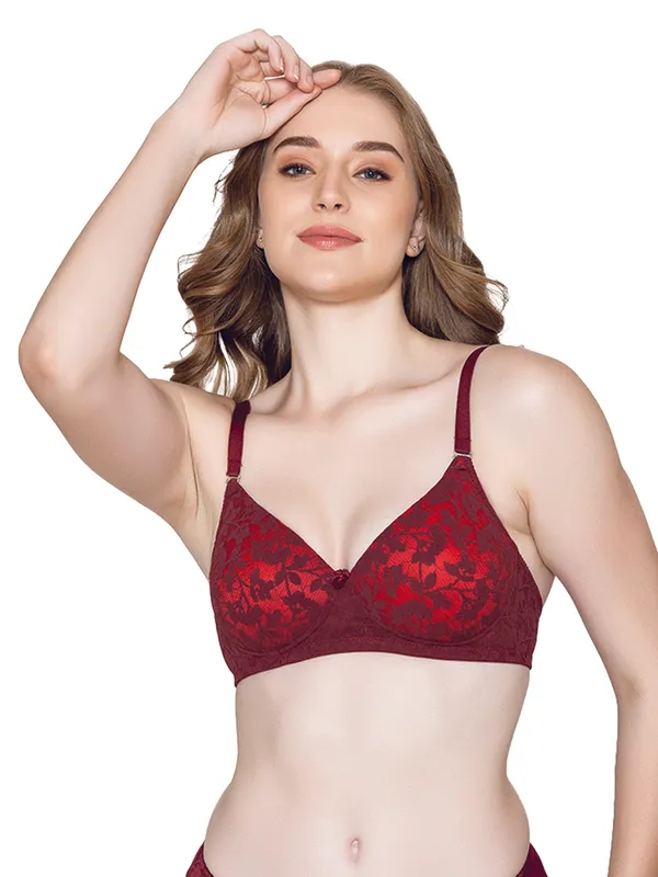 Maroon_Lightly_Padded_Floral_Lace_Set